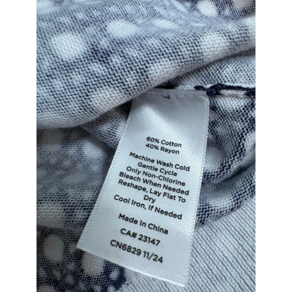 Talbots Petite Medium Navy Blue White Lattice Polka Dot Cotton Cardigan NWT